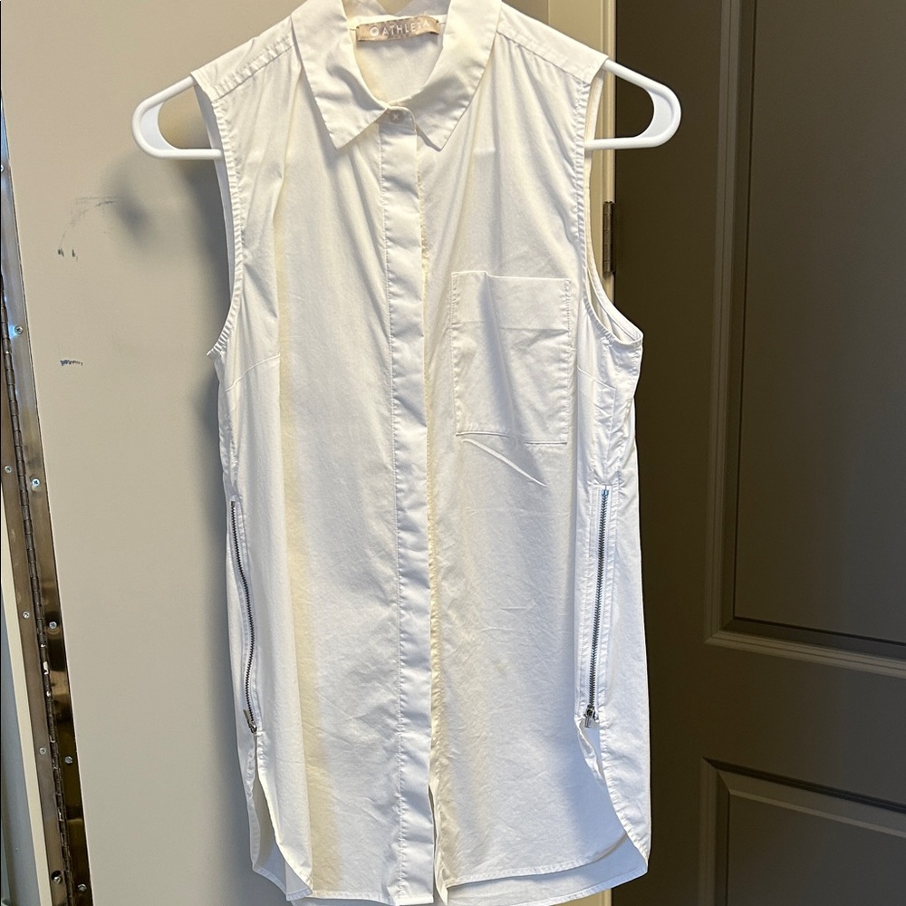Athleta White Sleeveless Button-Down Shirt